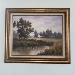 Vintage Wall Art - "Two Swans" Oil Paining